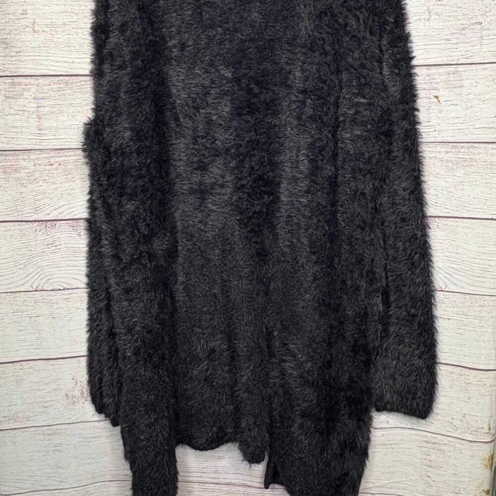 Free People Black Faux Fur Open Front Pocket Plush Cozy Cardigan Sweater Small - Picture 8 of 10